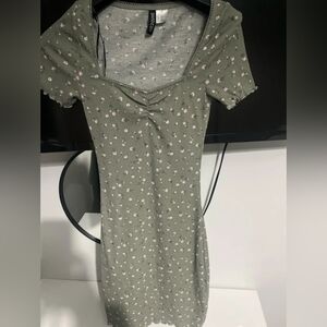 Olive Floral Dress with Short Sleeves